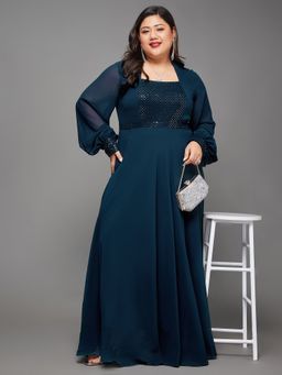 Miss Chase - A+ Curve Collection Plus Size Embellished Maxi Dress - Teal