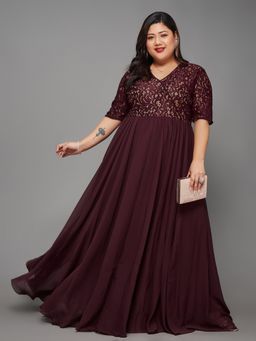 Miss Chase - A+ Curve Collection Plus Size Self-Designed Wrap Maxi Dress - Wine