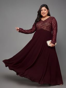 Miss Chase - A+ Curve Collection Plus Size Self-Designed Lace Overlaid Maxi Dress Wine