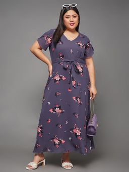 Miss Chase - A+ Curve Collection Plus Size Pleated Midi Dress Multicolor Base Lavender