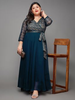 Miss Chase - A+ Curve Collection Plus Size Fit & Flare Maxi Party Dress - Teal