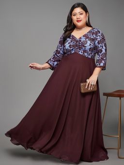 Miss Chase - A+ Curve Collection Plus Size Self-Designed Fit & Flare Maxi Dress - Wine