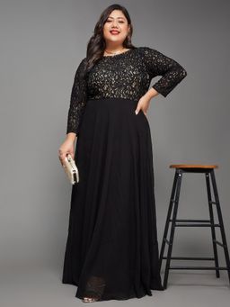 Miss Chase - A+ Curve Collection Plus Size Fit & Flare Maxi Dress - Black
