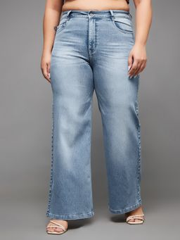 Miss Chase - A+ Curve Collection Plus Size Light Blue Wide-Leg High Rise Denim Jeans