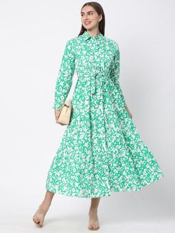 R&B - Green Cotton Floral Maxi Dress