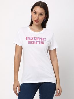 R&B - Women White Typography Casual T-Shirt