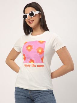R&B - Women Ivory Graphic Casual T-Shirt