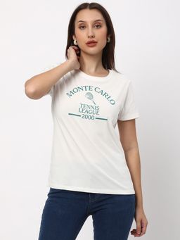 R&B - Women Ivory Typography Casual T-Shirt