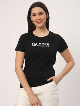 R&B - Women Black Typography Casual T-Shirt