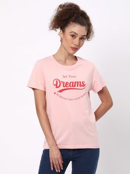 R&B - Women Pink Typography Casual T-Shirt