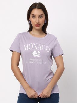 R&B - Women Lavender Typography Casual T-Shirt