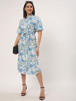 R&B - Blue Viscose Floral Midi Dress