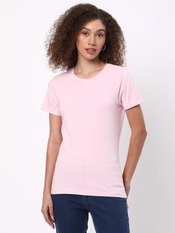 R&B - Women Pink Solid Casual T-Shirt