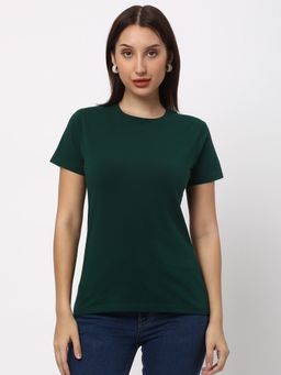 R&B - Women Green Solid Casual T-Shirt