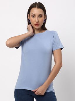 R&B - Women Blue Solid Casual T-Shirt