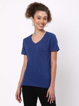 R&B - Women Blue Solid Casual T-Shirt