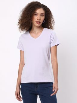 R&B - Women Purple Solid Casual T-Shirt