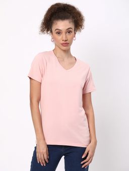 R&B - Women Nude Solid Casual T-Shirt
