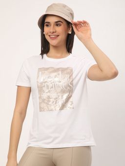 R&B - Women White Typography Casual T-Shirt