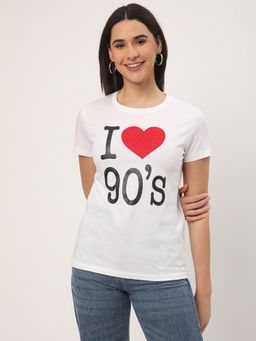 R&B - Women White Embellished Casual T-Shirt