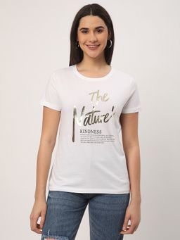 R&B - Women White Typography Casual T-Shirt