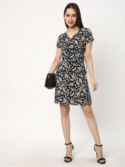 R&B - Black Polyester Paisley Mini Dress