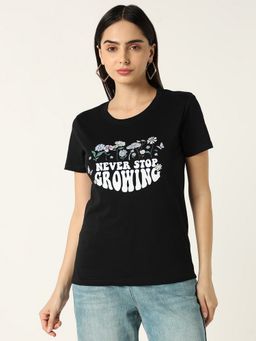 R&B - Women Black Graphic Casual T-Shirt