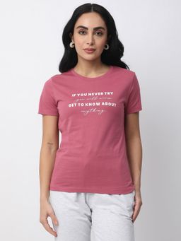 R&B - Women Magenta Typography Casual T-Shirt