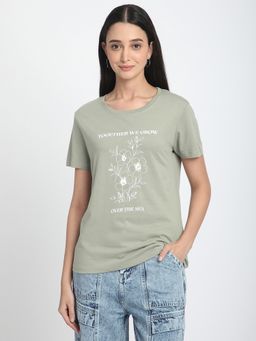 R&B - Women Green Graphic Casual T-Shirt