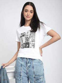 R&B - Women White Graphic Casual T-Shirt