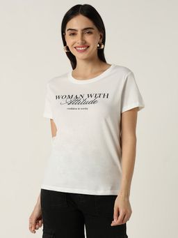 R&B - Women White Typography Casual T-Shirt