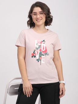 R&B - Women Pink Graphic Casual T-Shirt