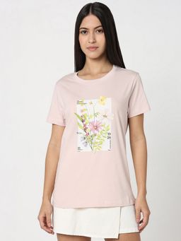 R&B - Women Pink Graphic Casual T-Shirt