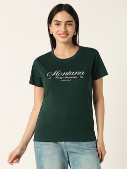 R&B - Women Green Typography Casual T-Shirt