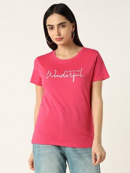 R&B - Women Pink Graphic Casual T-Shirt