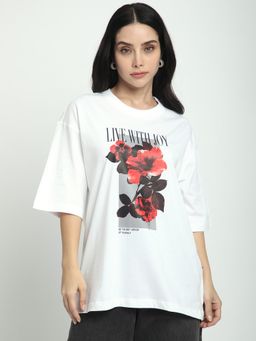 R&B - Women White Graphic Casual T-Shirt