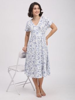 R&B - White Polyester Floral Midi Dress