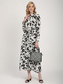 R&B - Black Viscose Floral Midi Dress