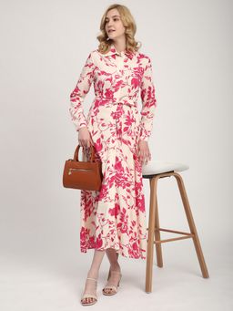 R&B - Pink Viscose Floral Midi Dress