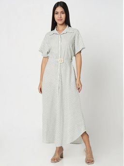 R&B - Green Viscose Stripes Maxi Dress
