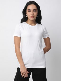 R&B - Women Ivory Solid Casual T-Shirt