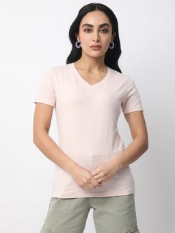 R&B - Women Pink Solid Casual T-Shirt