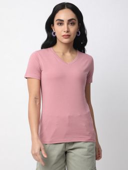 R&B - Women Pink Solid Casual T-Shirt