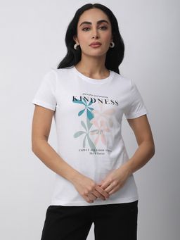R&B - Women White Graphic Casual T-Shirt