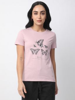 R&B - Women Pink Graphic Casual T-Shirt