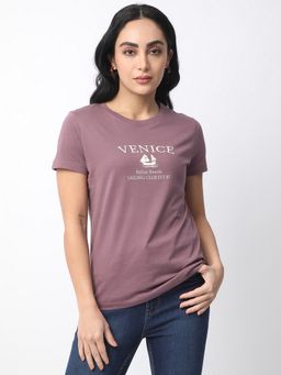 R&B - Women Purple Typography Casual T-Shirt