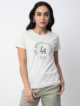 R&B - Women Grey Typography Casual T-Shirt
