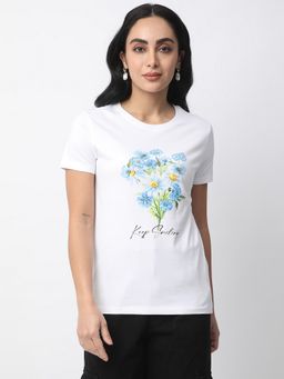 R&B - Women White Graphic Casual T-Shirt