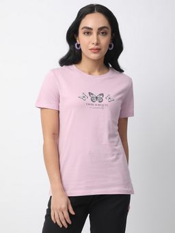 R&B - Women Lavender Printed Casual T-Shirt