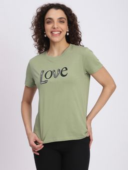R&B - Women Olive Embellished Casual T-Shirt